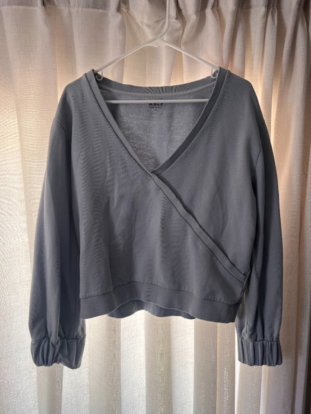 ABLE Tracy Wrap Light Blue Sweatshirt Women's Medium | Women's Casual Sweatshirt